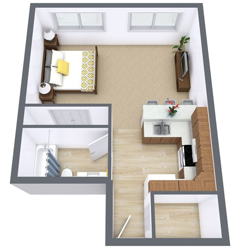 Floor plan for studio, 1 bath, 445 sqft